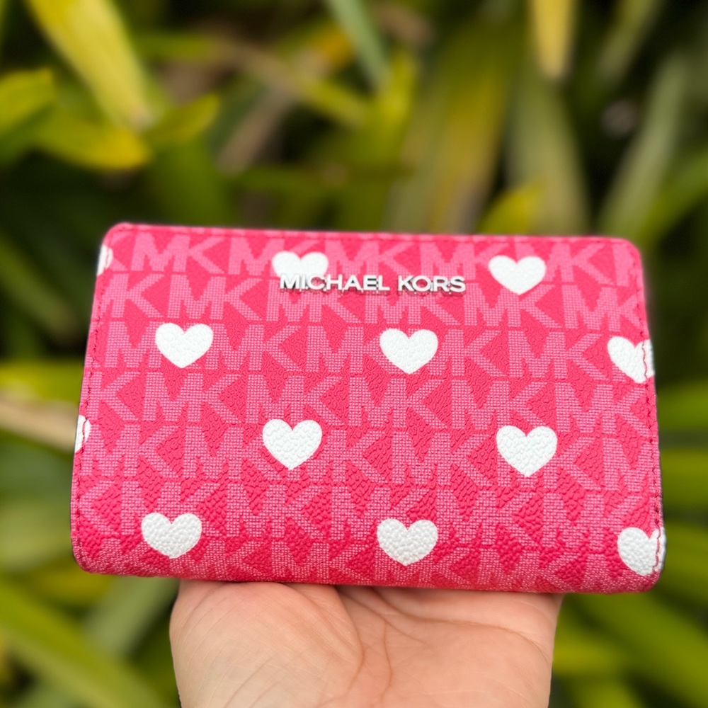 Michael Kors Jet Set Travel MD Coin Zipper Bifold Wallet MK Pink 🤍 - Picture 2 of 12